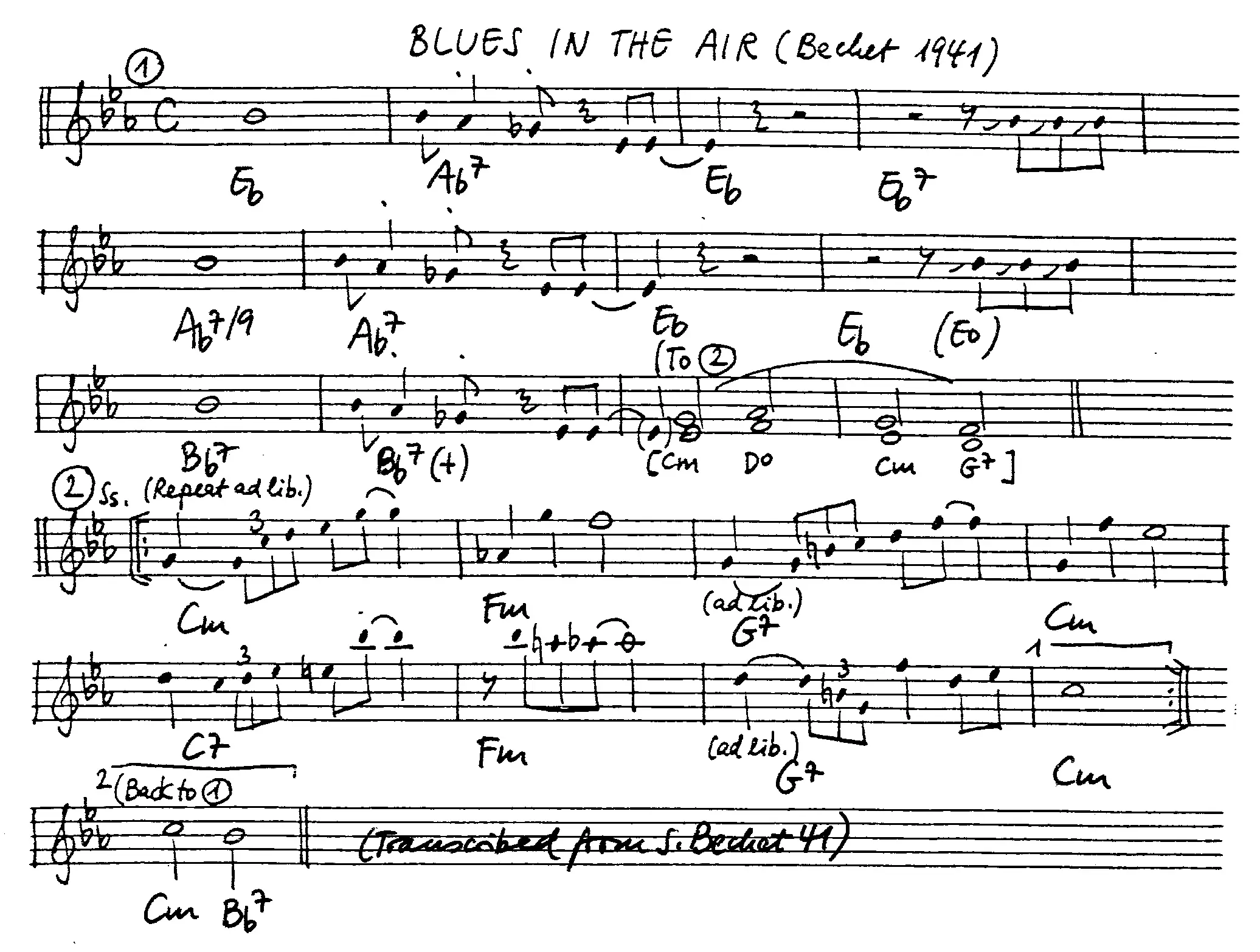 blues in the air free jazz leadsheet - Courtesy of the Jungle Jazz Band